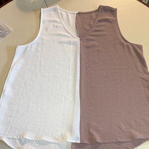 Two-Tone Sleeveless Off White & Taupe Women's Top 1X